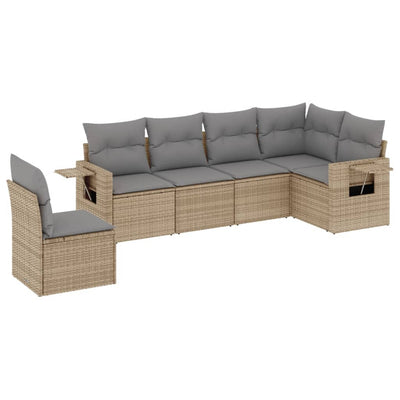6 Piece Garden Sofa Set with Cushions Beige Poly Rattan Payday Deals