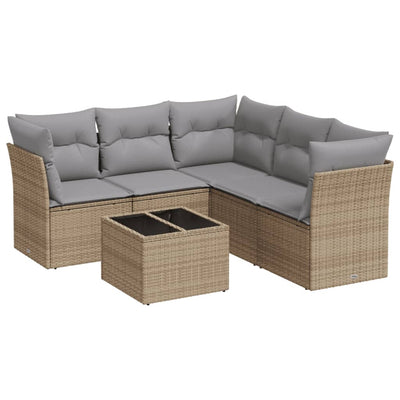 6 Piece Garden Sofa Set with Cushions Beige Poly Rattan Payday Deals