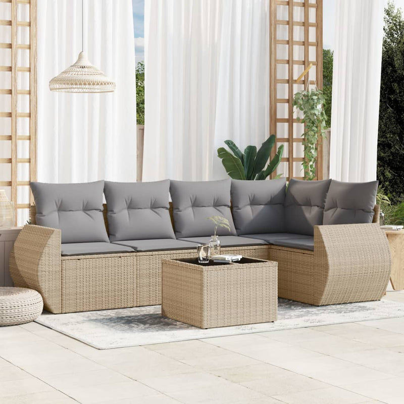 6 Piece Garden Sofa Set with Cushions Beige Poly Rattan Payday Deals