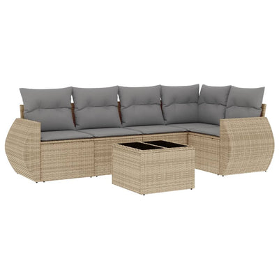 6 Piece Garden Sofa Set with Cushions Beige Poly Rattan Payday Deals
