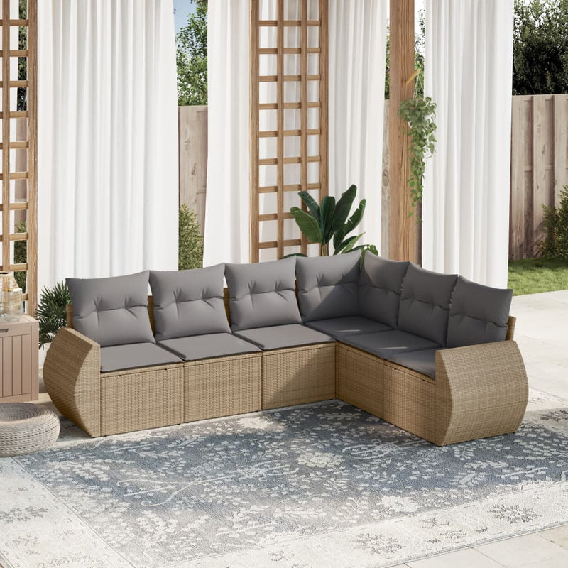 6 Piece Garden Sofa Set with Cushions Beige Poly Rattan Payday Deals