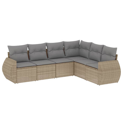 6 Piece Garden Sofa Set with Cushions Beige Poly Rattan Payday Deals