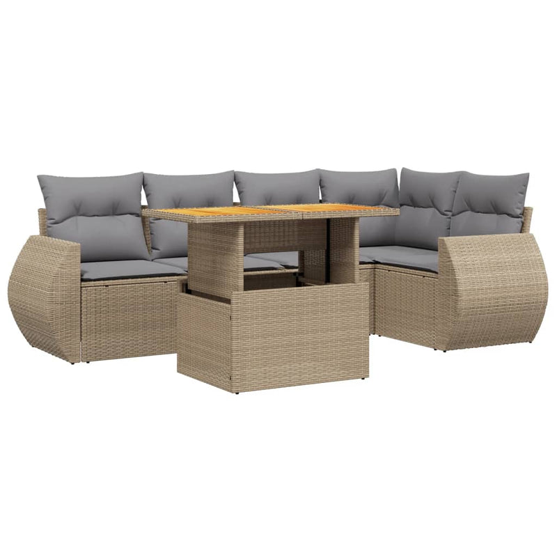6 Piece Garden Sofa Set with Cushions Beige Poly Rattan Payday Deals