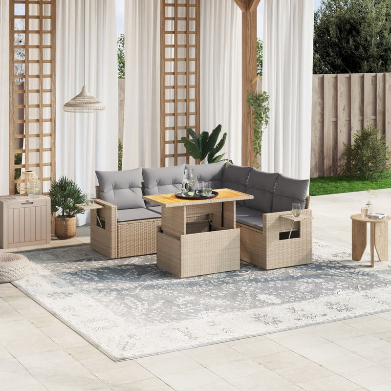6 Piece Garden Sofa Set with Cushions Beige Poly Rattan Payday Deals