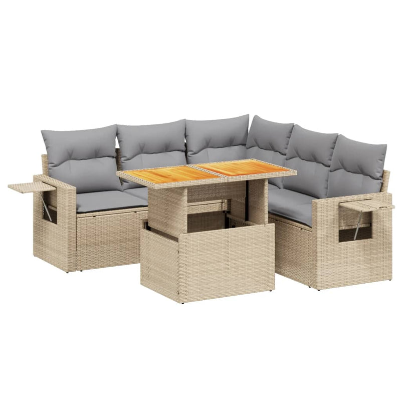 6 Piece Garden Sofa Set with Cushions Beige Poly Rattan Payday Deals