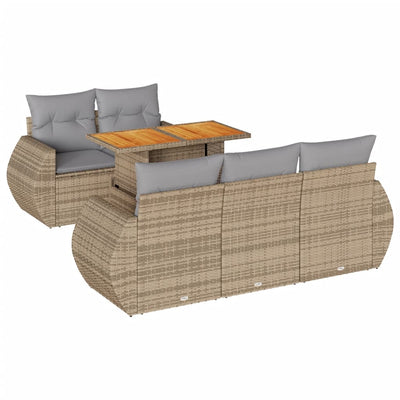6 Piece Garden Sofa Set with Cushions Beige Poly Rattan Payday Deals