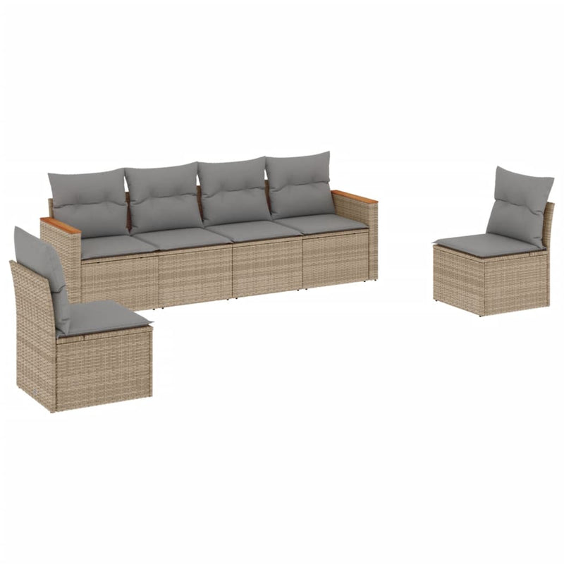6 Piece Garden Sofa Set with Cushions Beige Poly Rattan Payday Deals
