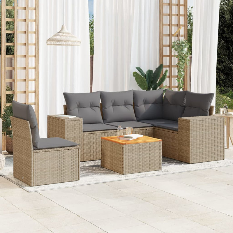 6 Piece Garden Sofa Set with Cushions Beige Poly Rattan Payday Deals