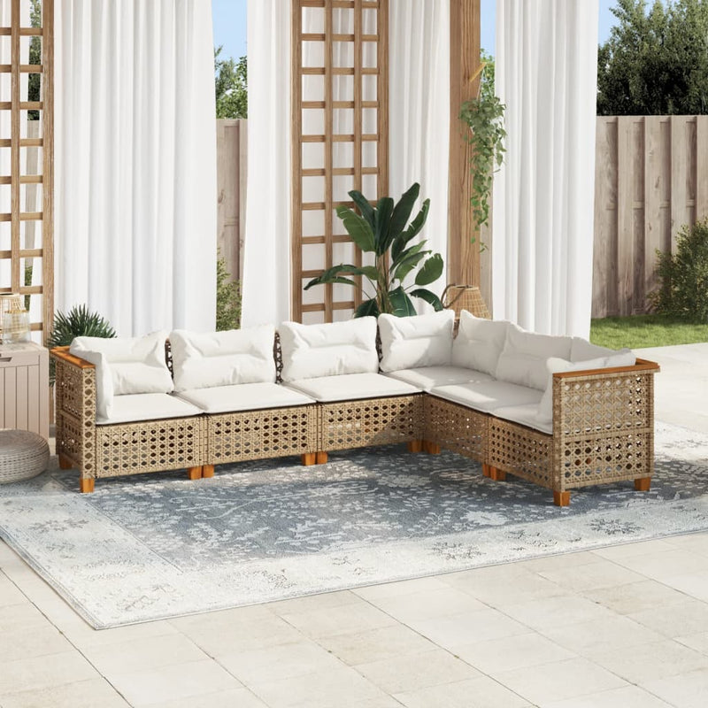 6 Piece Garden Sofa Set with Cushions Beige Poly Rattan Payday Deals