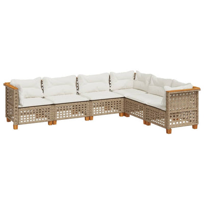 6 Piece Garden Sofa Set with Cushions Beige Poly Rattan Payday Deals