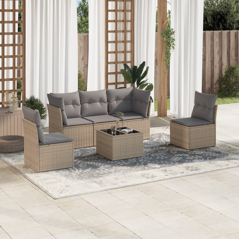 6 Piece Garden Sofa Set with Cushions Beige Poly Rattan Payday Deals