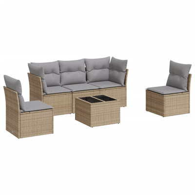 6 Piece Garden Sofa Set with Cushions Beige Poly Rattan Payday Deals