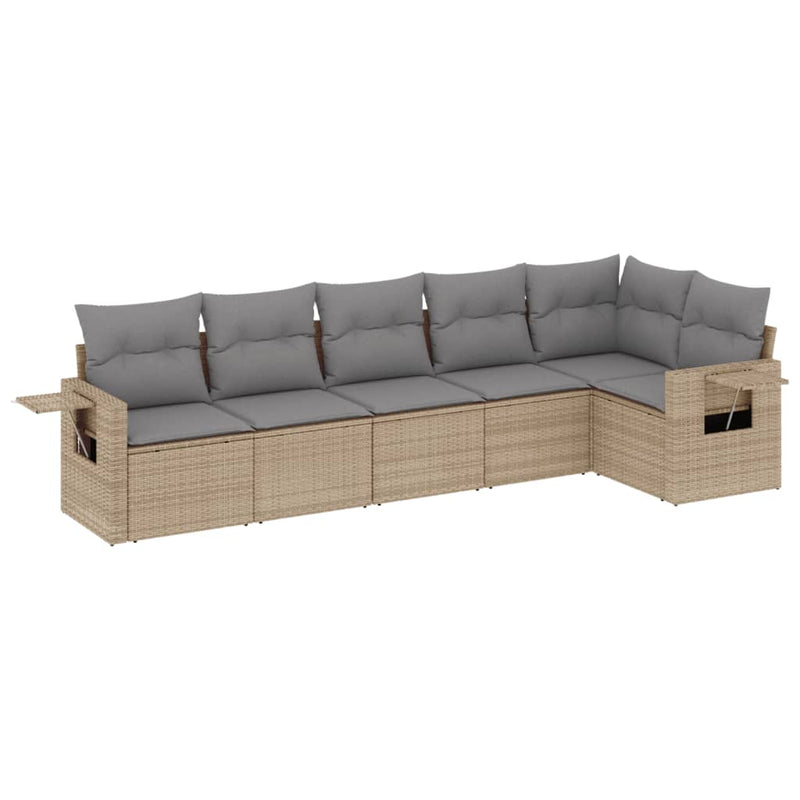 6 Piece Garden Sofa Set with Cushions Beige Poly Rattan Payday Deals