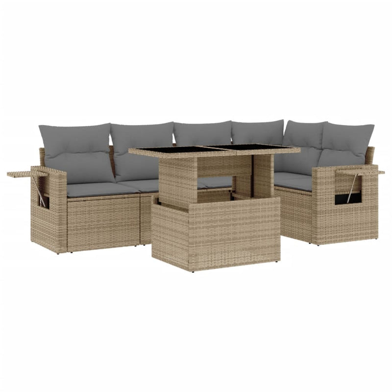 6 Piece Garden Sofa Set with Cushions Beige Poly Rattan Payday Deals