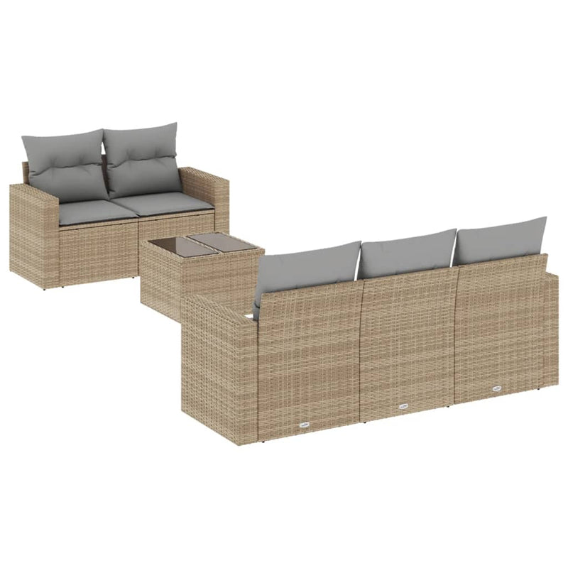 6 Piece Garden Sofa Set with Cushions Beige Poly Rattan Payday Deals