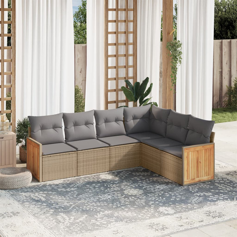 6 Piece Garden Sofa Set with Cushions Beige Poly Rattan Payday Deals