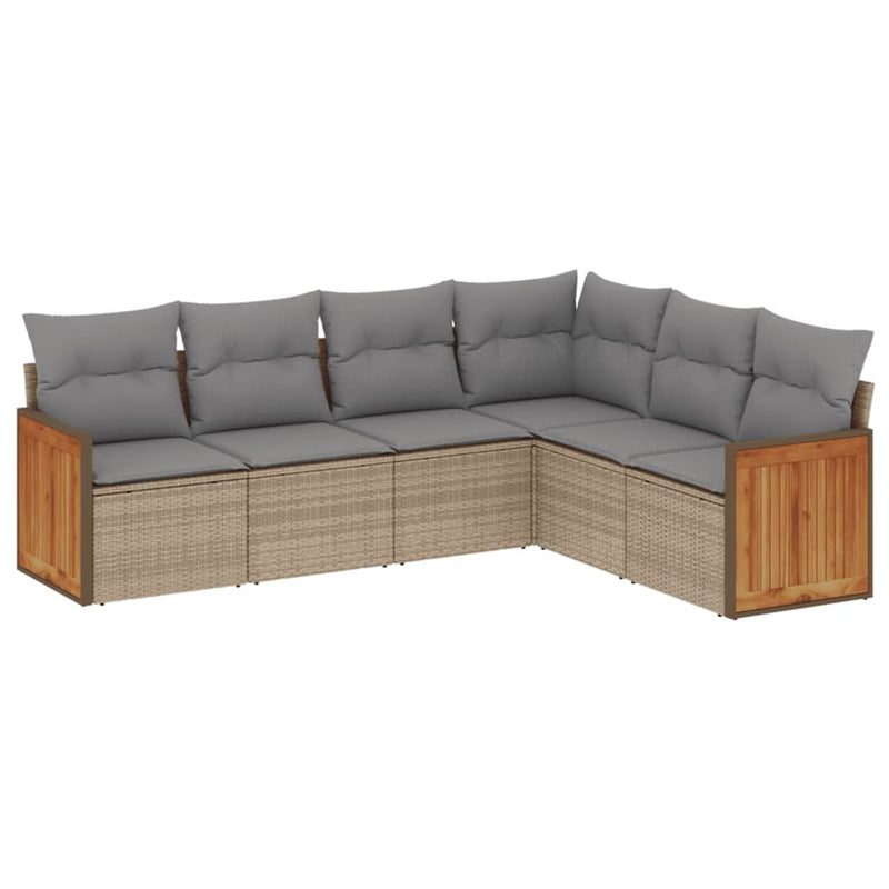 6 Piece Garden Sofa Set with Cushions Beige Poly Rattan Payday Deals