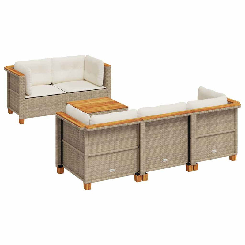 6 Piece Garden Sofa Set with Cushions Beige Poly Rattan Payday Deals