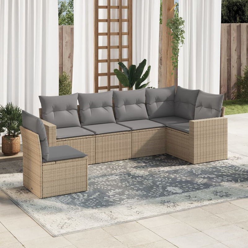 6 Piece Garden Sofa Set with Cushions Beige Poly Rattan Payday Deals