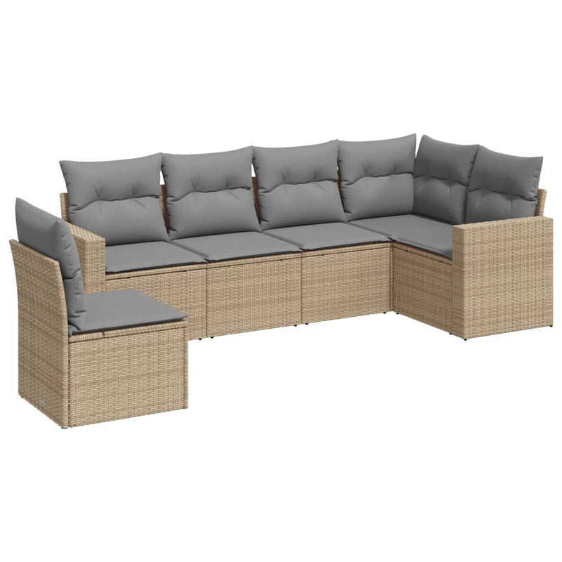 6 Piece Garden Sofa Set with Cushions Beige Poly Rattan Payday Deals