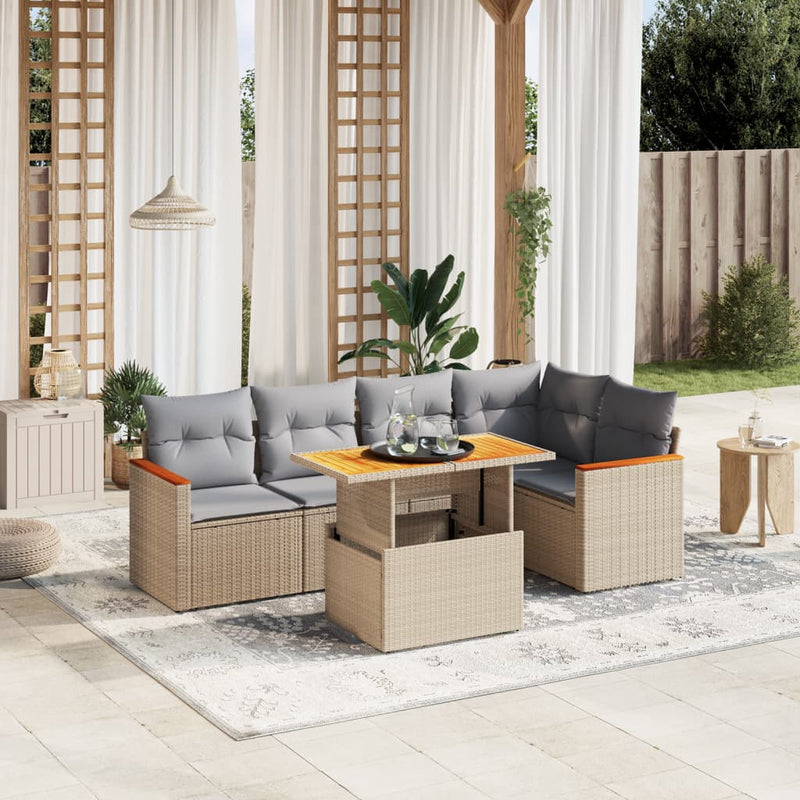 6 Piece Garden Sofa Set with Cushions Beige Poly Rattan Payday Deals