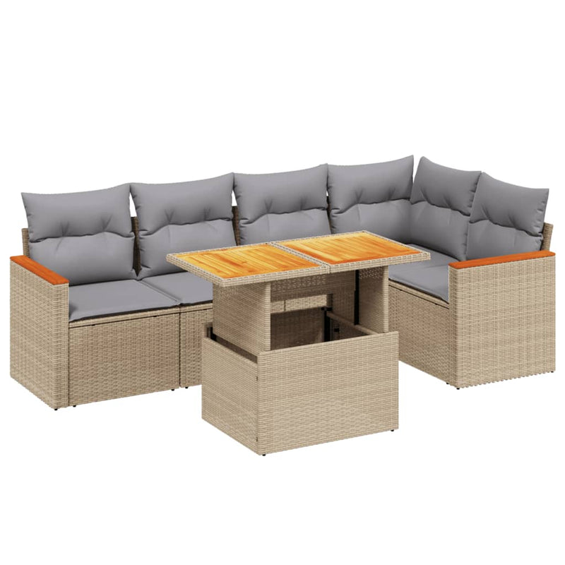 6 Piece Garden Sofa Set with Cushions Beige Poly Rattan Payday Deals