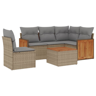6 Piece Garden Sofa Set with Cushions Beige Poly Rattan Payday Deals