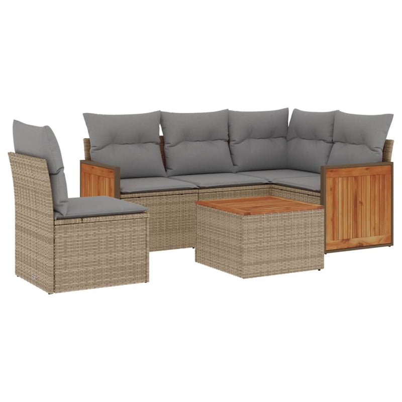 6 Piece Garden Sofa Set with Cushions Beige Poly Rattan Payday Deals