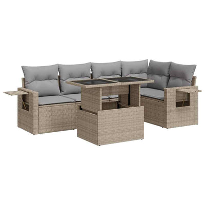 6 Piece Garden Sofa Set with Cushions Beige Poly Rattan Payday Deals