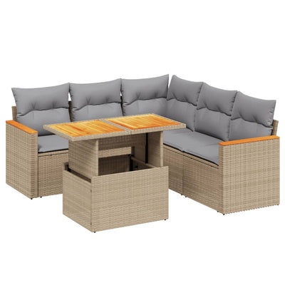 6 Piece Garden Sofa Set with Cushions Beige Poly Rattan Payday Deals