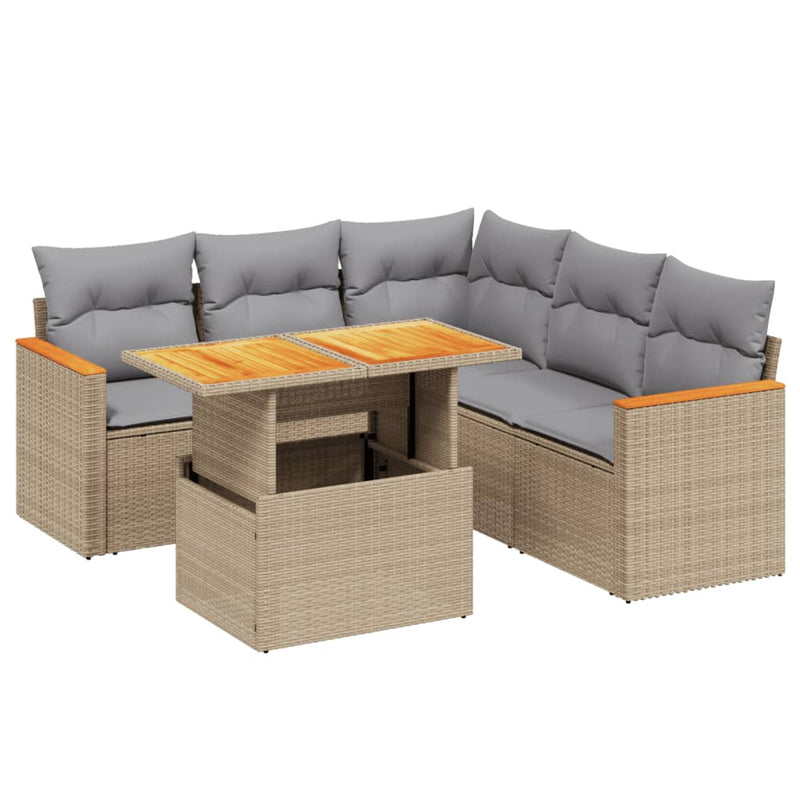 6 Piece Garden Sofa Set with Cushions Beige Poly Rattan Payday Deals