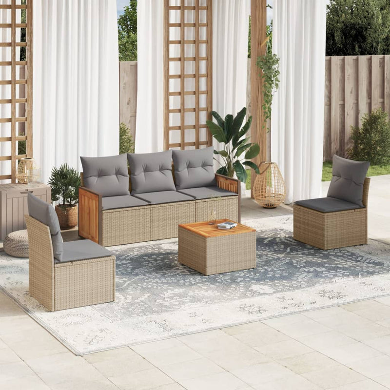 6 Piece Garden Sofa Set with Cushions Beige Poly Rattan Payday Deals