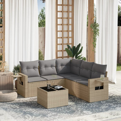 6 Piece Garden Sofa Set with Cushions Beige Poly Rattan