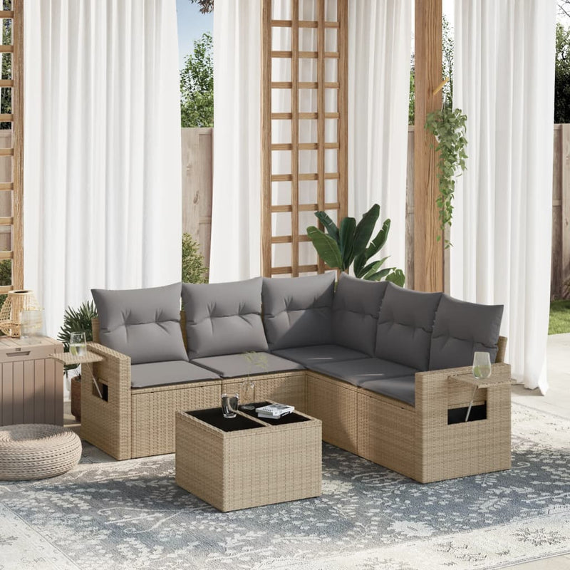 6 Piece Garden Sofa Set with Cushions Beige Poly Rattan Payday Deals