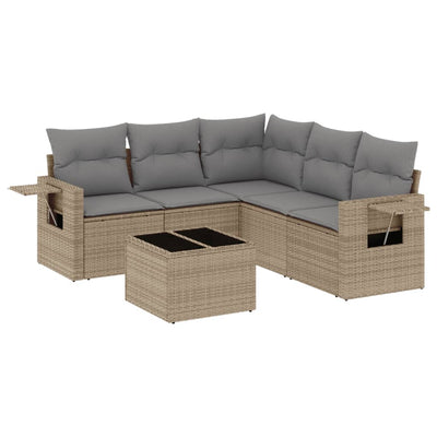 6 Piece Garden Sofa Set with Cushions Beige Poly Rattan Payday Deals