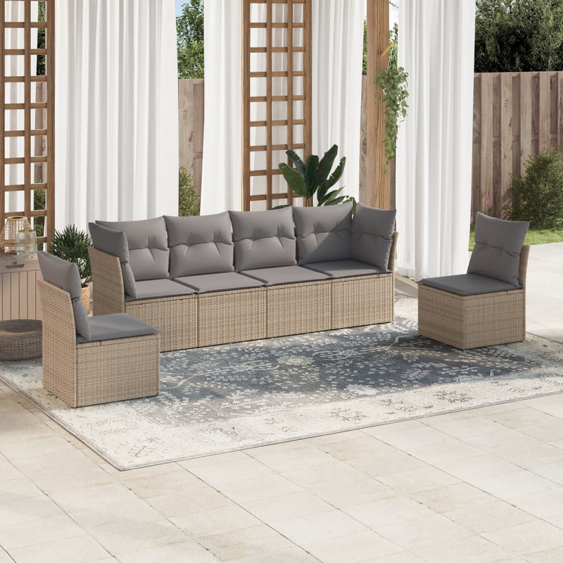 6 Piece Garden Sofa Set with Cushions Beige Poly Rattan Payday Deals