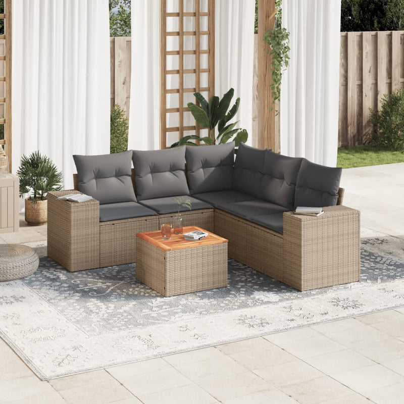 6 Piece Garden Sofa Set with Cushions Beige Poly Rattan Payday Deals