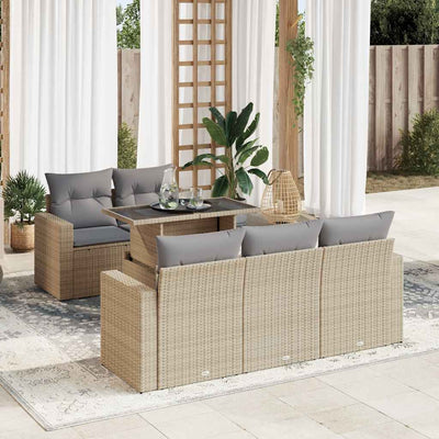 6 Piece Garden Sofa Set with Cushions Beige Poly Rattan