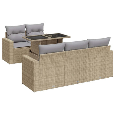 6 Piece Garden Sofa Set with Cushions Beige Poly Rattan Payday Deals