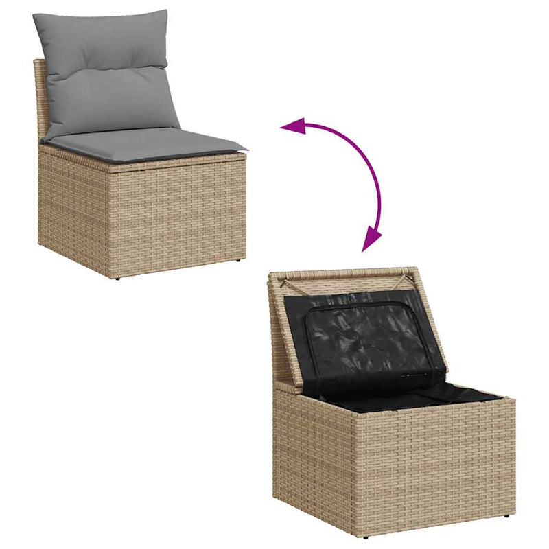6 Piece Garden Sofa Set with Cushions Beige Poly Rattan Acacia Payday Deals