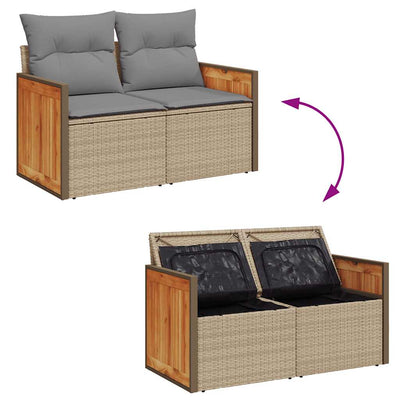 6 Piece Garden Sofa Set with Cushions Beige Poly Rattan Acacia Payday Deals