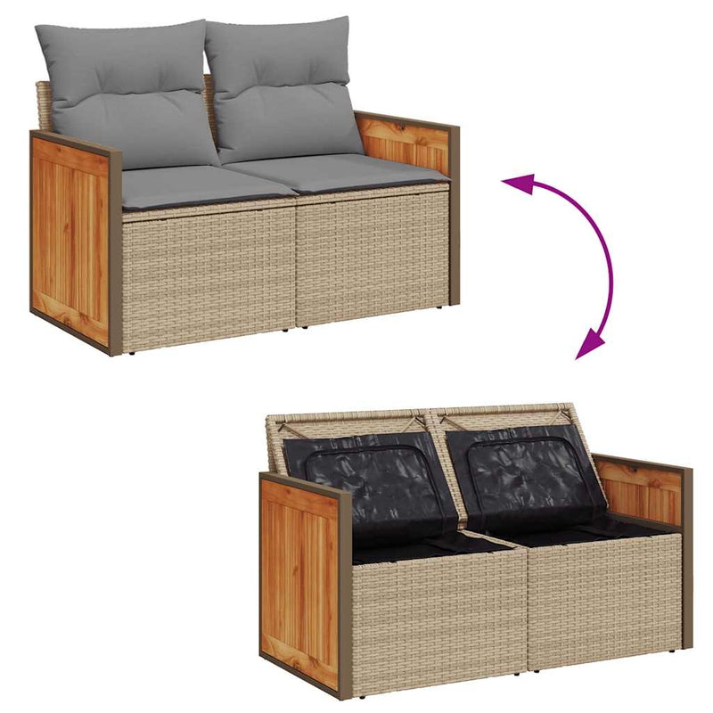 6 Piece Garden Sofa Set with Cushions Beige Poly Rattan Acacia Payday Deals