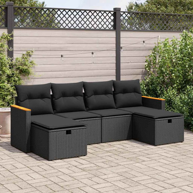 6 Piece Garden Sofa Set with Cushions Black Poly Rattan Payday Deals