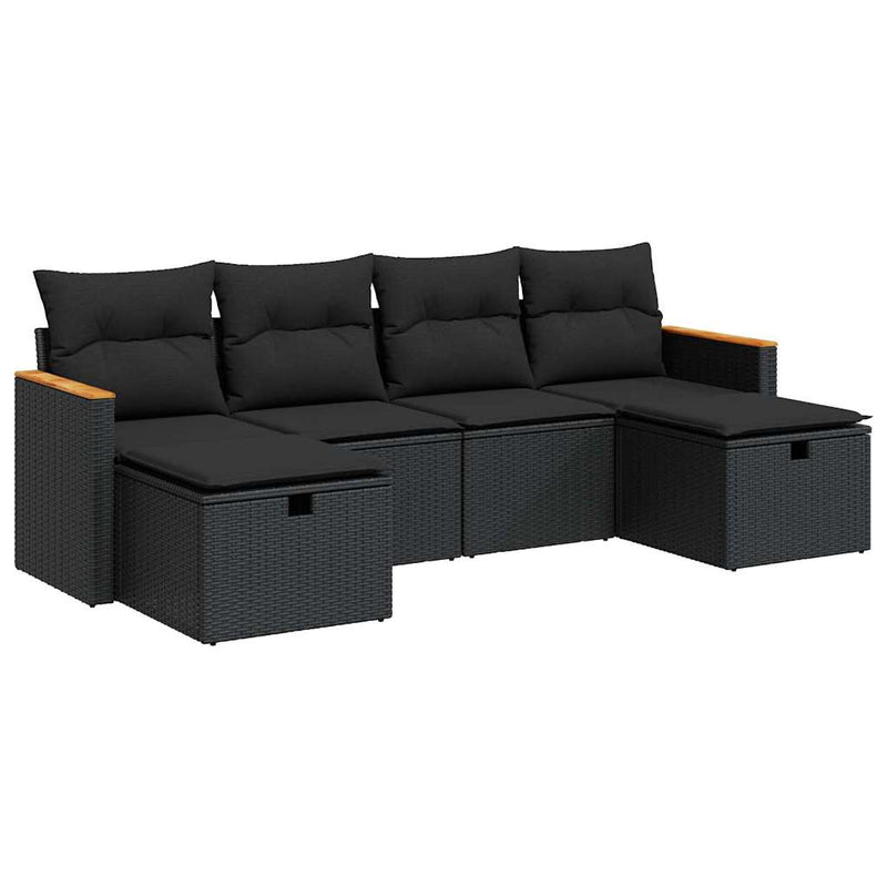 6 Piece Garden Sofa Set with Cushions Black Poly Rattan Payday Deals