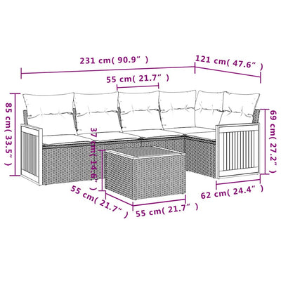 6 Piece Garden Sofa Set with Cushions Black Poly Rattan Payday Deals