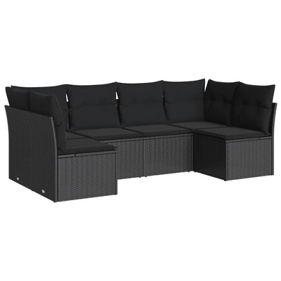 6 Piece Garden Sofa Set with Cushions Black Poly Rattan Payday Deals