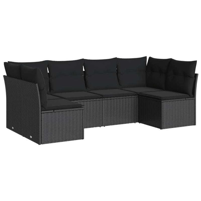 6 Piece Garden Sofa Set with Cushions Black Poly Rattan Payday Deals