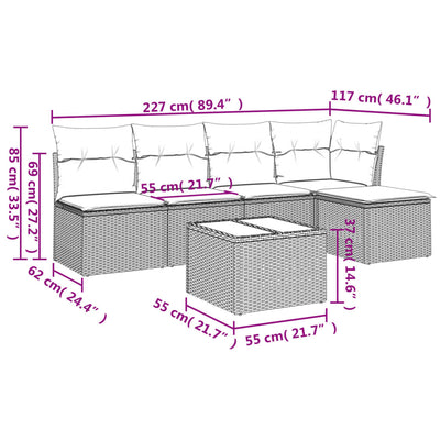 6 Piece Garden Sofa Set with Cushions Black Poly Rattan Payday Deals
