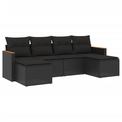 6 Piece Garden Sofa Set with Cushions Black Poly Rattan Payday Deals