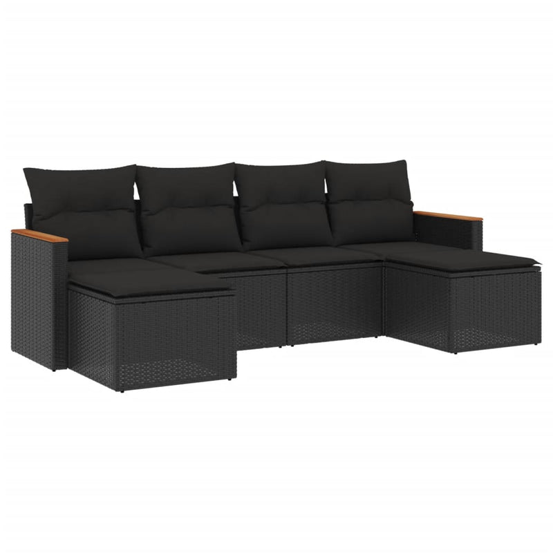 6 Piece Garden Sofa Set with Cushions Black Poly Rattan Payday Deals